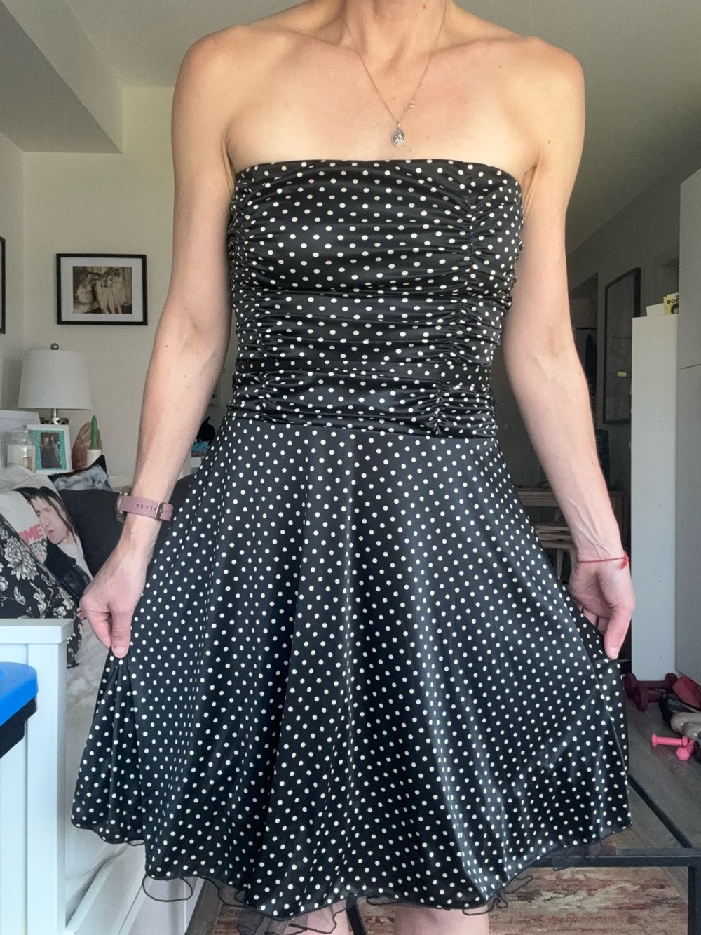Ruby Rox Strapless Black Dress with White Polka Dots with crinoline!
